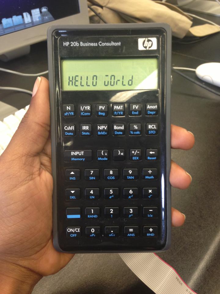 HP20b calculator displaying <q>Hello World</q>
